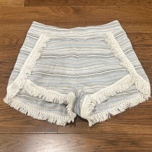 Lulus XS Striped Fringe Hem Women's Shorts in Light Blue and White